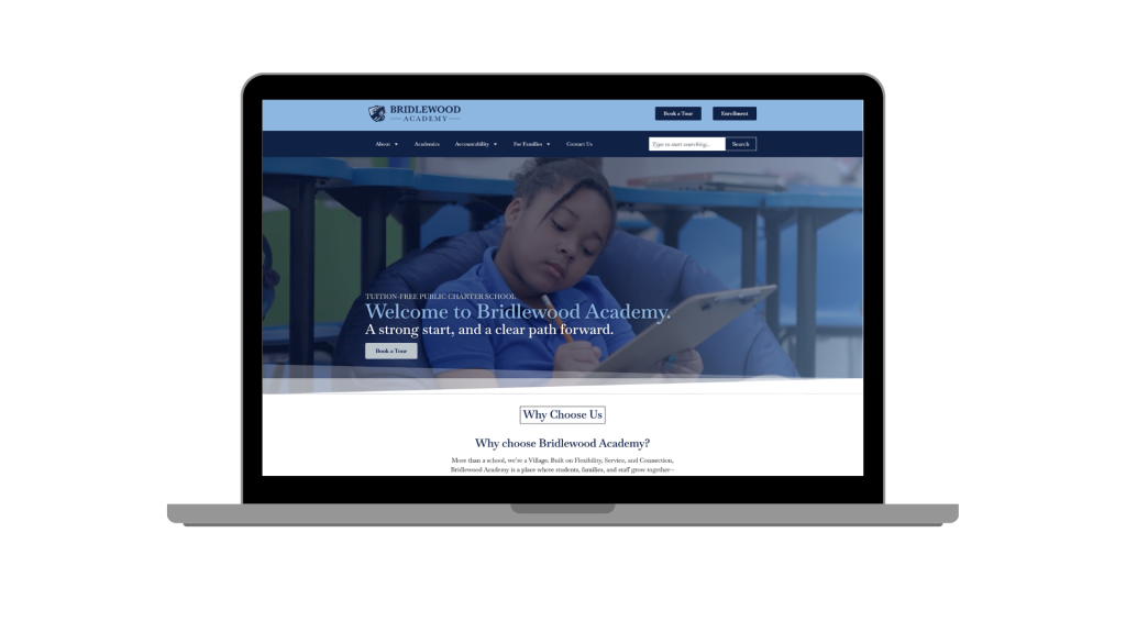 bridlewood academy website mockup